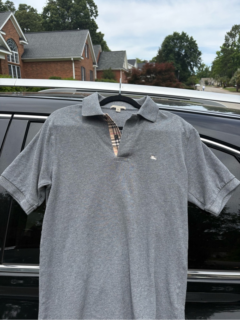 Burberry Gray Polo with Signature Check Placket
